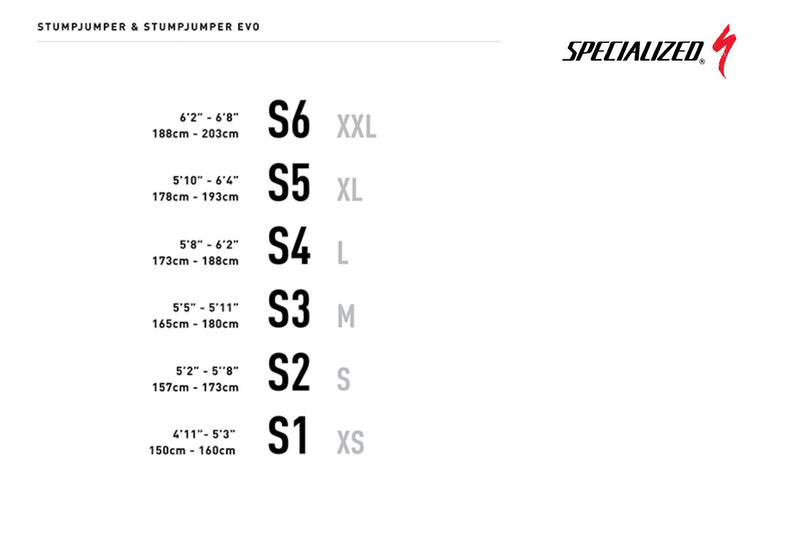 Stumpjumper evo shop size chart